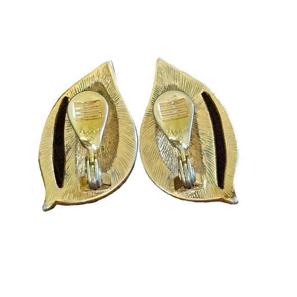 Vintage Monet Black & Gold Leaf Clip-On Earrings - Picture 2 of 2